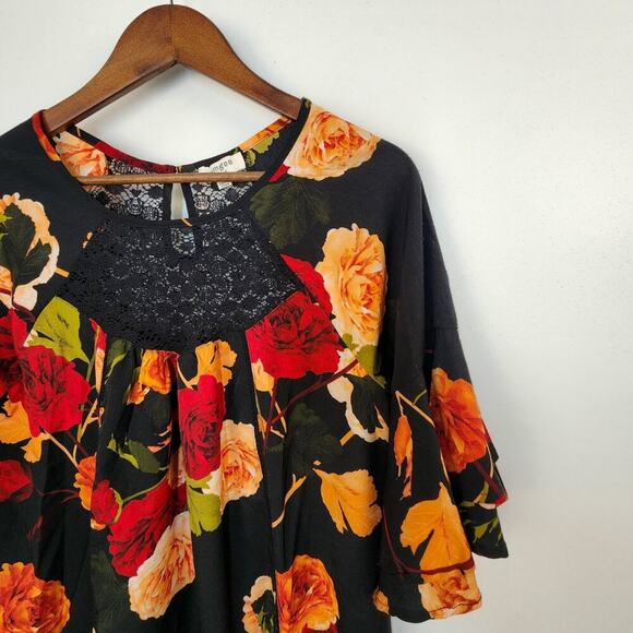 Umgee Off Shoulder Bell Sleeve Floral Mini Dress Size Small Hippie Peasant Gypsy - Picture 3 of 7